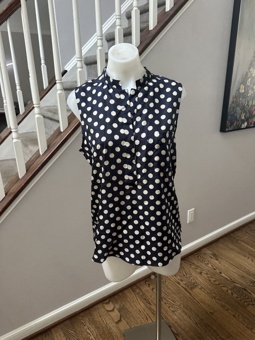 Theory Navy Blue Polka Dot Tank Blouse Size M